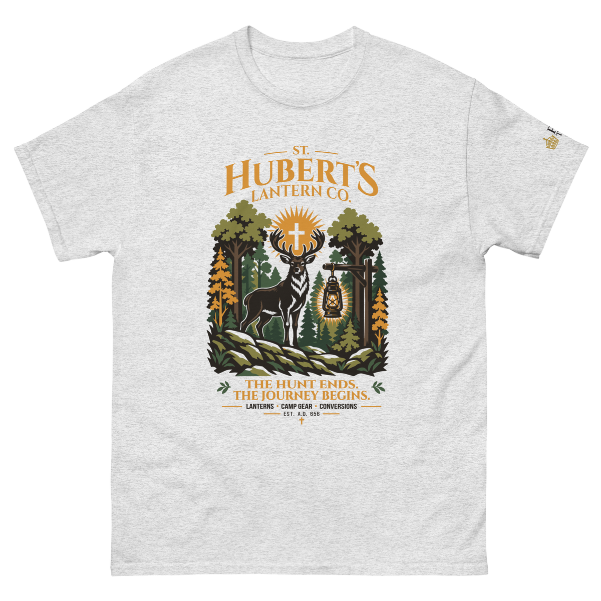 St. Hubert's Lantern Co. Catholic t-shirt in Ash | Papal Threads