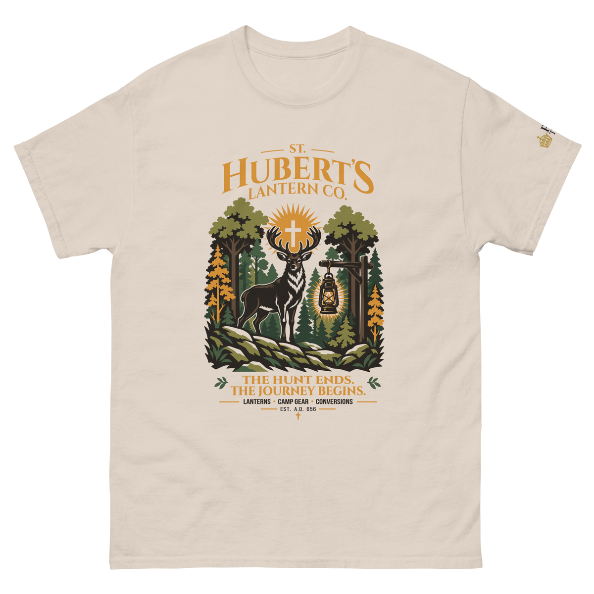 St. Hubert's Lantern Co. Catholic t-shirt in Natural | Papal Threads