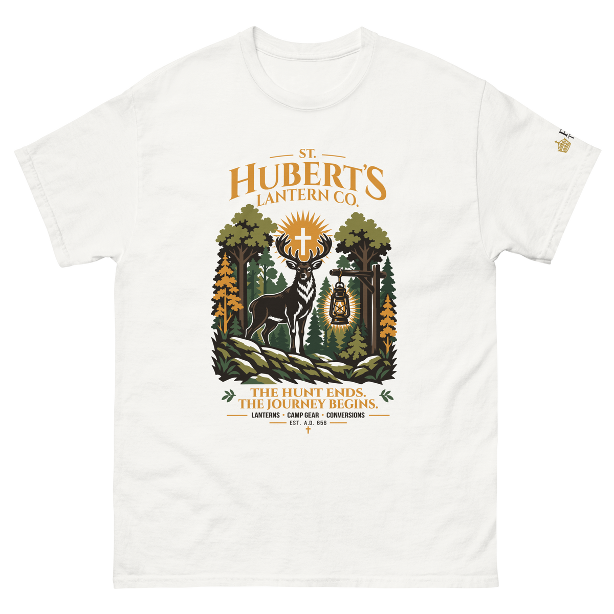St. Hubert's Lantern Co. Catholic t-shirt in White | Papal Threads