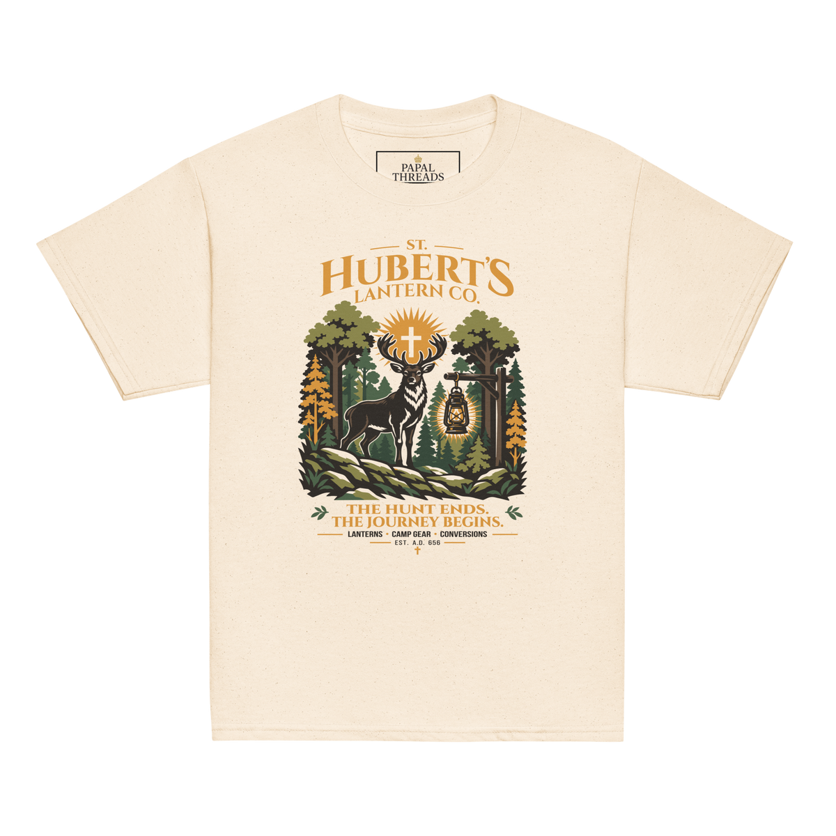 St. Hubert's Lantern Co. kids Catholic tee in Natural | Papal Littles
